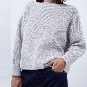 French Connection Millie Mozart Waffle Knit Slash Neck Sweater - Grey, M